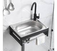 Commercial Stainless Steel Hand Wash Station Wall Mounted Single Bowl Sink with Hot & Cold Water Taps Ideal for Restaurant Catering Indoor/Outdoor Laundry & Garage Use.