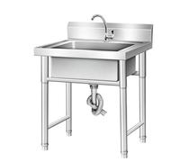 Commercial Stainless Steel Kitchen Sink - 1/2/3 Compartment, EN 1.4301 or 1.4372 Steel, Food Prep & Dishwashing, Customizable, for Restaurant, Butcher, Catering (1-Bowl Sink, 201, 600 * 600 * 800)