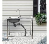 Commercial Stainless Steel Kitchen Sink, 1 Compartment Free Standing Utility Sink with Workbench, Faucet and Strainer, for Garage, Restaurant
