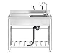 Commercial Stainless Steel Kitchen Sink, 1 Compartment Free Standing Utility Washing Workstation with Faucet Drainboard Storage Shelves for Garage Restaurant Laundry Room Indoor Outdoor
