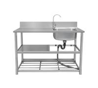 Commercial Stainless Steel Kitchen Sink, Freestanding Utility Sink with Workbench & Storage Shelve for Garage, Restaurant, Kitchen, Camping, Backyard(100x50x80cm(39.4x20x31.5in))