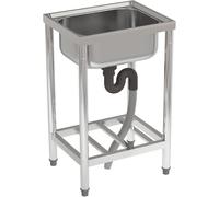 Commercial Stainless Steel Kitchen Sink with Drain & Storage Shelf - Free Standing Catering Sink for Outdoor Use 50x40x80cm (No Tap)