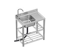Commercial Stainless Steel Kitchen Sink with Drainer and Storage Shelves - Free Standing Single Bowl for Outdoor Kitchen, Bar, and Work