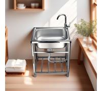 Commercial Stainless Steel Kitchen Sink with Hot & Cold Faucet 50x40cm Ideal for Restaurant Laundry Ga Outdoor Worhop & Easy to Clean