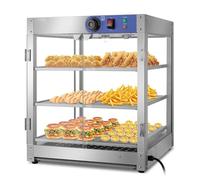 Commercial Stainless Steel Pie Cabinet Display Warmer, 3-Tier Countertop Display with LED Lighting, Removable Shelves, Adjustable Temperature, for Buffet Restaurant