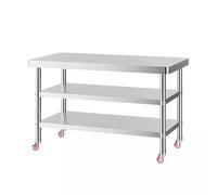 Commercial Stainless Steel Prep Table, Heavy-Duty Kitchen Workbench with 360° Rotating Wheels, Ideal for Food Preparation at Home or in Restaurants.