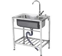 Commercial Stainless Steel Single Kitchen Sink with Cold Hot Faucet, Garden Outdoor Sink Use for Garage and Courtyard,Restaurant,Laundry (22cm Deep)