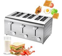 Commercial Stainless Steel Toaster, 2/4/6 Slice Fully Automatic Electric Breakfast Appliance with 7 Adjustable Temperature Levels for Home and Store