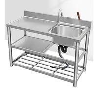 Commercial Stainless Steel Utility Sink with Drainboard Outdoor Single Bowl Kitchen Sink Set for Restaurants Includes Double Storage Shelves & Faucet 39.4x19.7x31.5in