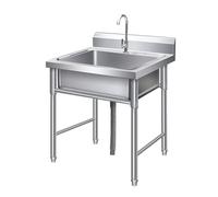 Commercial Stainless Steel Utility Sink with Faucet Drain Pipe & Filter Splash Guard - Ideal for Restaurant Kitchen & Laundry (50x50x80cm)