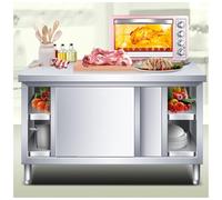 Commercial Stainless Steel Work Table with Sliding Door - Multifunctional Kitchen Prep Table & Storage Cabinet for Chopping Vegetables, Large Space Workbench