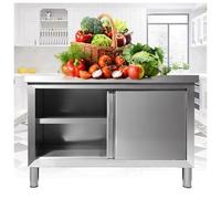Commercial Stainless Steel Workbench with Sliding Doors - Multifunctional Storage Cabinet for Kitchen, Restaurant, Factory - Durable Countertop & Chopping Table Solution