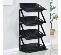 Commercial Supermarket Fruit Vegetable Display StandBlack Kitchen Retail Basket Rack with 4 BasketsVersatile Organizer for Grocery Store Market and Home Use