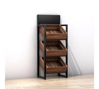 Commercial Supermarket Fruit & Vegetable Shelf 3 4 Tier, Large Capacity Retail Snack Rack Display with Wood Baskets, Kitchen Onion Potato Produce Holder Stand ( Color : 3 Tier , Size : Black rack+brow