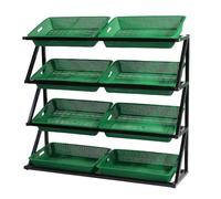 Commercial Supermarket Fruit Vegetable Shelf Organizer, 43'' Retail Store Basket Storage Shelf W/Removable Baskets Kitchen Storage Basket Set, Black(Green)