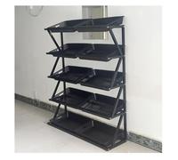 Commercial Supermarket Fruit Vegetable Shelf Organizer, Vegetable Rack Retail Stand 4 Tiers, For Snack Potato Produce, Beveled Mouth Display (Color : Black)(Brown)