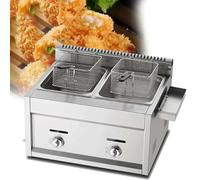 Commercial Tabletop LPG Gas Dual-Vat Fryer | 9L x 2L Stainless Steel Deep Fryer | With Basket Cover & Metal Gas Hose | Restaurant & Home French Fry Fryer