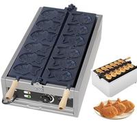 Commercial Taiyakis Waffle Maker 3000W Electric Fish Waffle Iron - Stainless Steel, Adjustable Temp 50-300℃, Perfects for Jam & Ice Cream Treats