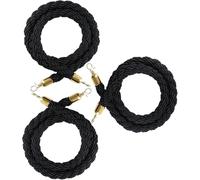Commercial Twisted Queue Ropes for Stanchion Posts | 3 Pack (2ft-15ft) Black Hemp Ropes with Polished Brass Hooks | Perfect for Events Parties and Crowd Control Solutions