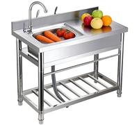 Commercial Utility Sink, Stainless Steel Laundry Sink with Sturdy Floor Mount Stand, Faucet & Drain for Restaurant, Laundry Room, Warehouse, Workshop