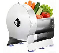 Commercial Vegetable Slicer, Electric Food Slice with Electric & Manual Dual Use Slice Thickness 0-10mm & 2 Spare Blades, Stainless Steel Fruit Cutter for Hot Pot Barbecue Restaurant Home A
