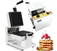 Commercial Waffle Baker Machine, 1800W Stainless Steel Waffle Maker, Double-Sided Heating, 50-250℃ Adjustable Temperature, 0-5min Timer, Non-stick Design, for Cake Shops, Bakeries, Snack Shops