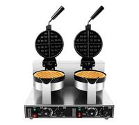Commercial Waffle Maker 2400W Dual Head Round Waffle Baker Machine, Independent Temp & Time Control, Non-Stick Stainless Steel Belgian Waffle Iron for Restaurant Bakery Snack Bar