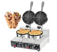 Commercial Waffle Maker, Electric 1200W Waffle Maker with Double Sided Heating, Nonstick Surface for Ice Cream Cone and Egg Roll, Stainless Steel Construction