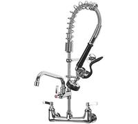 Commercial Wall Mounted Mixer Taps 6 Inch Center Wallmount Double Handle with 12 inch Add on Swing Spout, Pre-Rinse Kitchen Faucet - Brass Construction