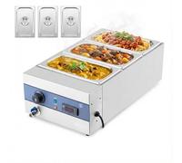 Commercial Wet Bain Marie 3 x 1/3 GN - 150mm Deep Pans with Lids & Drain. 1500W Electric Food Warmer, Digital Control 0-110°C. Heavy Duty 304 Stainless Steel for Catering Buffets