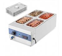 Commercial Wet Bain Marie 4 x 1/4 GN - 150mm Deep Pans with Lids & Drain. 1500W Electric Food Warmer, Digital Control 0-110°C. Heavy Duty 304 Stainless Steel for Catering Kitchens