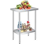Commercial Work Table with Adjustable Shelf, Pre-Installed Legs and Metal Shelves for Kitchen, Restaurant, Garage, Outdoor Food Prep