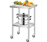 Commercial Work Table with Adjustable Shelf, Pre-Installed Legs and Metal Shelves for Kitchen, Restaurant, Garage, Outdoor Food Prep