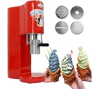 Commerical Spaghetti Ice Cream Maker, Electric Ice Cream Press Machine with 4 Interchangeable Noodle Molds, 7.9 Gal/Hr Output, 6-8s/cup for Ice Cream Shops & Commercial Use(Red)