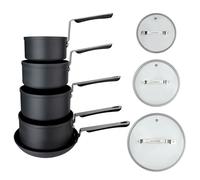 Commichef 5-Piece Cookware Set in Anodised Aluminium with Non-Stick Coating, Includes 14cm, 16cm, 18cm, 20cm Saucepans with lids & 24cm Frying Pan, Stackable Design