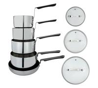 Commichef 5-Piece Cookware Set in Tri-Ply Stainless Steel, Includes 14cm, 16cm, 18cm, 20cm Saucepans with lids & 24cm Frying Pan, Stackable Design