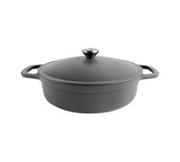 Commichef Lightweight Cast Iron Shallow Casserole 28cm, 3L, Black - Dutch Oven Pot With Lid For Cooking & Bread Baking, Enamelled Skillet Pan, Induction Hob Compatible Stewpot