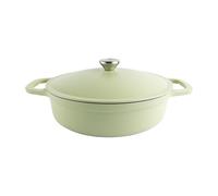 Commichef Lightweight Cast Iron Shallow Casserole 28cm, 3L, Green - Dutch Oven Pot With Lid For Cooking & Bread Baking, Enamelled Skillet Pan, Induction Hob Compatible Stewpot