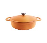 Commichef Lightweight Cast Iron Shallow Casserole 28cm, 3L, Terracotta Red - Dutch Oven Pot With Lid For Cooking & Bread Baking, Enamelled Skillet Pan, Induction Hob Compatible Stewpot