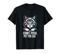 Commit Push Pet The Cat Coding Cat Humor T-Shirt