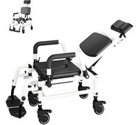 Commode Chair for Toilet, Disabled Shower Chair, Wheeled Commode Chair, with Soft Seat Padding and Brakes, Tilt-in-Space Reclining Shower Toilet Wheelchair with Commode Pail (with Table top)