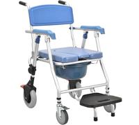Commode Toilet Chair with Wheels, Foldable Bedside Commode Chairs, Shower Wheelchair Waterproof with Locking, Commode Folding Portable Toilet Chair with Arms and Back for Elderly (Blue, A)