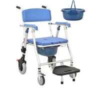 Commode Toilet Chair with Wheels, Multifunction Wheeled Mobile Shower Chair for Elderly, One-Touch Folding with Seat Board and Cushion Options