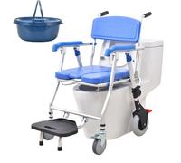 Commode Toilet Chair with Wheels, Multifunction Wheeled Mobile Shower Chair for Elderly, One-Touch Folding with Seat Board and Cushion Options