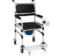 Commode Toilet Chair with Wheels, Wheelchair-Moving Bedside Commode and Toilet, Wheelchair and Lightweight Folding Walker Disabled