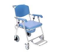 Commode Wheelchair - Folding Commode Chair - Shower Chair with Wheels - Wheelchair 4 in 1 Padded Toilet Seat - with Removable Pot and Folding Pedal - for Elder Disabled People