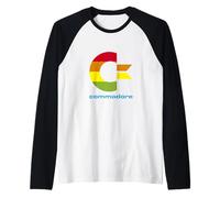 Commodore C64 - Capital Letter Rainbow Colour Stripes Effect Raglan Baseball Tee