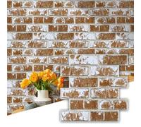 Commomy 3D Peel and Stick Brick Backsplash - 10 pcs 11.8”x 11.8”Small Size PVC Printable Faux Brick Wall Panels Retro Brick Wallpaper Wall Tile for Kitchen,Bedroom,Living Room,Fireplace,RV