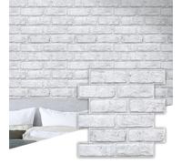 Commomy Faux Brick Peel and Stick Wall Panels - 10 pcs 11.8”x 11.8”Small Size PVC Grey Spot Design 3D Whitewash Brick Backsplash Wallpaper Wall Tile for Kitchen,Bedroom,Bathroom,Living Room,Fireplace