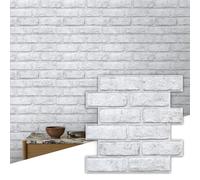 Commomy Faux Brick Peel and Stick Wall Panels - 10 pcs 11.8”x 11.8”Small Size PVC Grey Spot Design 3D Whitewash Brick Backsplash Wallpaper Wall Tile for Kitchen,Bedroom,Bathroom,Living Room,Fireplace
